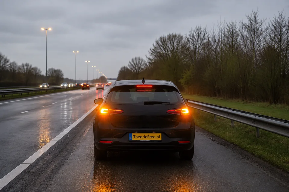 Auto die langs de weg stilstaat als uitleg voor veilig handelen bij pech of nood