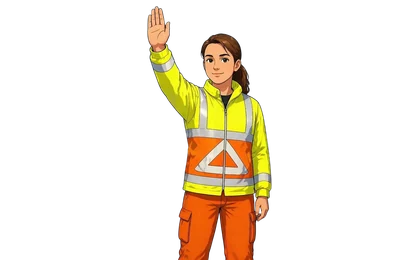 Verkeersregelaar die een stopteken geeft met opgeheven hand