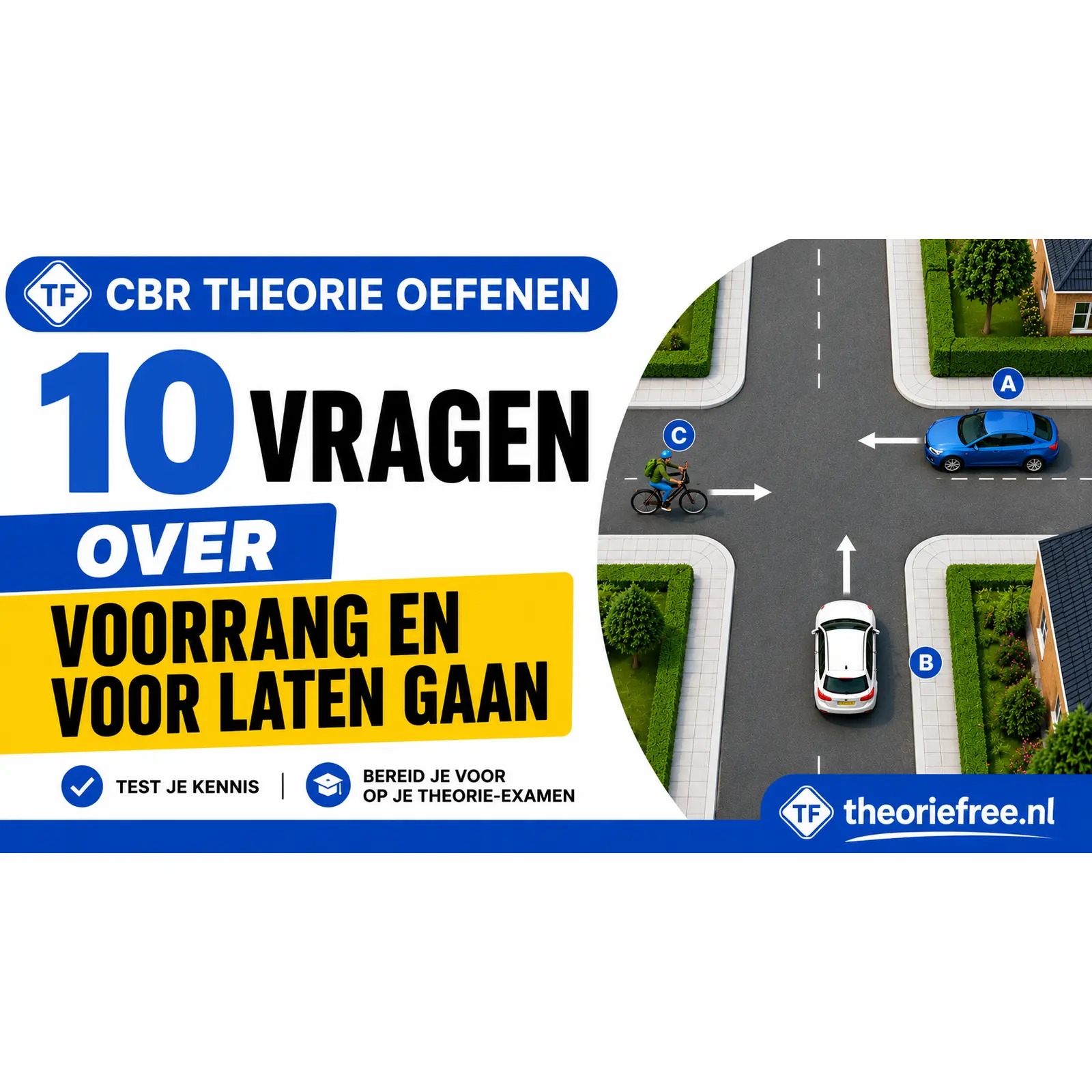 Thumbnail van de YouTube-video CBR Theorie Oefenen met 10 vragen over voorrang en voor laten gaan